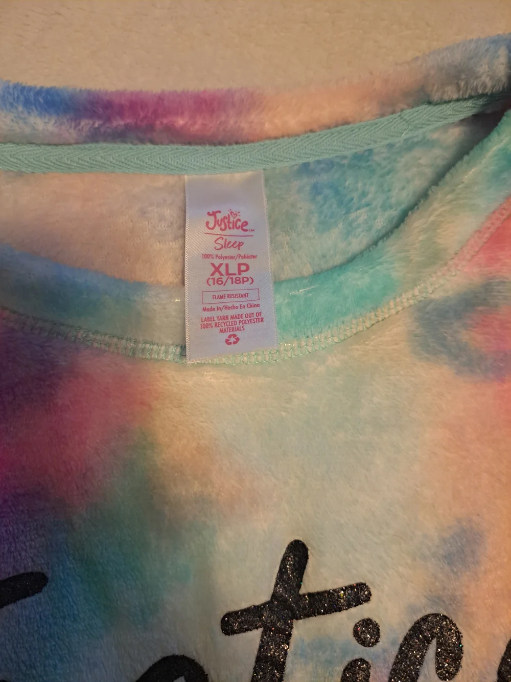 Justice Girls' Tie-Dye Sleep Top And Pant Swt with Glitter Script
